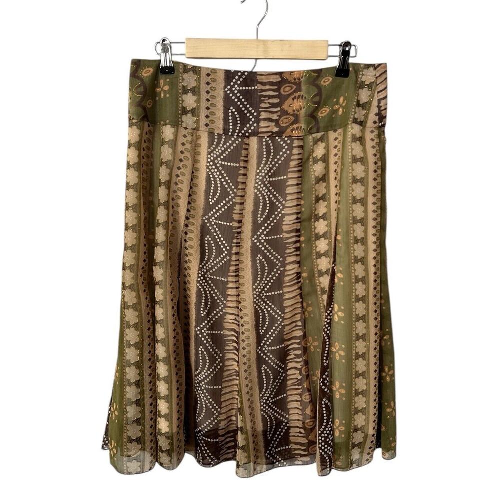 Suzy Shier Neutral Earth Tone Mixed Print Flowy Skirt 9/10